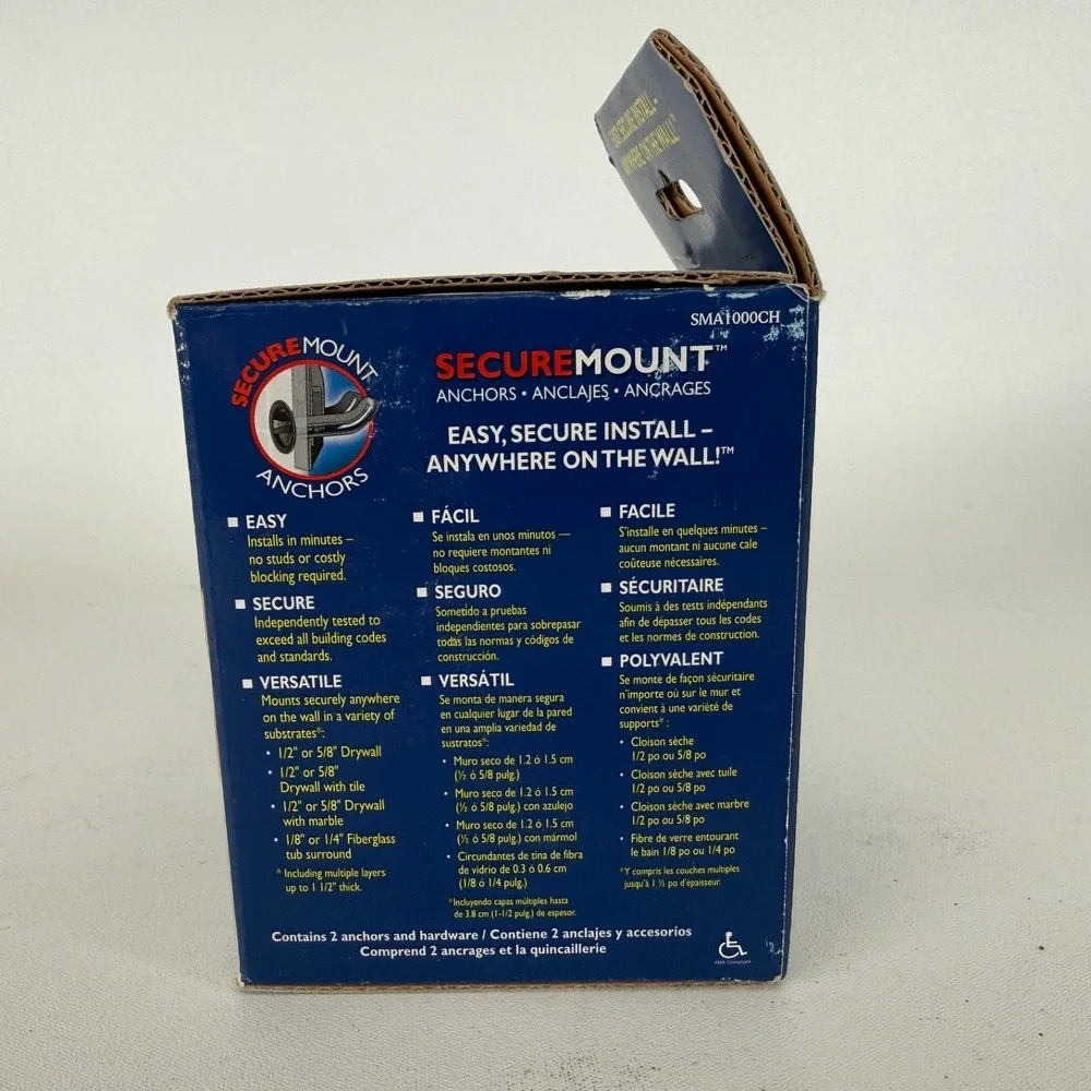 2x MOEN SMA1000CH Home Care SecureMount Grab‎ Bar Secure Mount Anchor Chrome